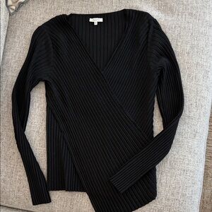 Lafayette Wilfred Black Ribbed V-Neck Sweater